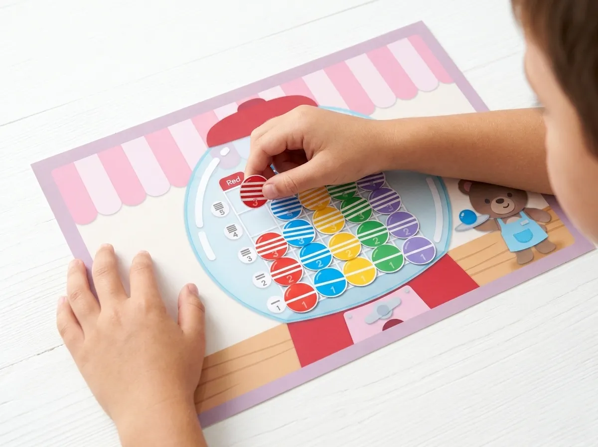 gumball math grid activity | color & number sorting game for preschoolers
