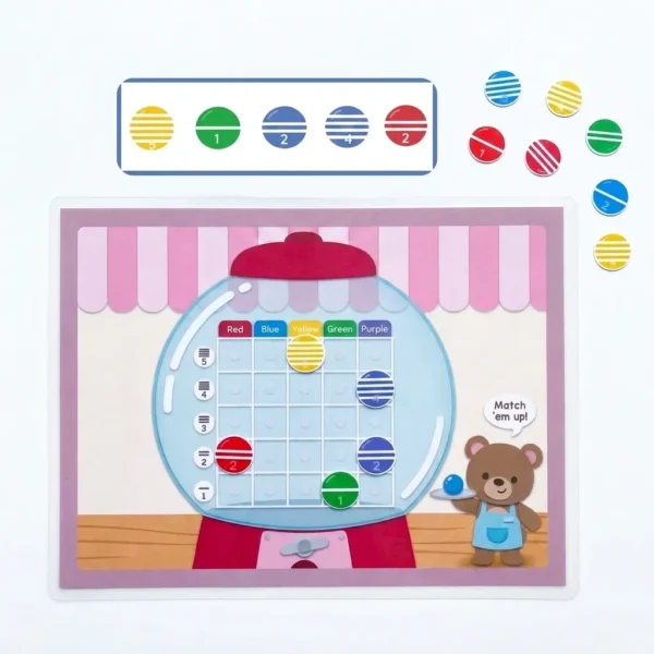 gumball math grid activity | color & number sorting game for preschoolers