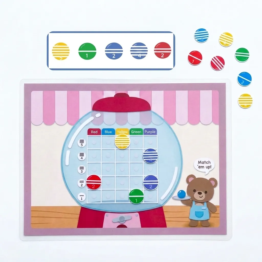 gumball math grid activity | color & number sorting game for preschoolers