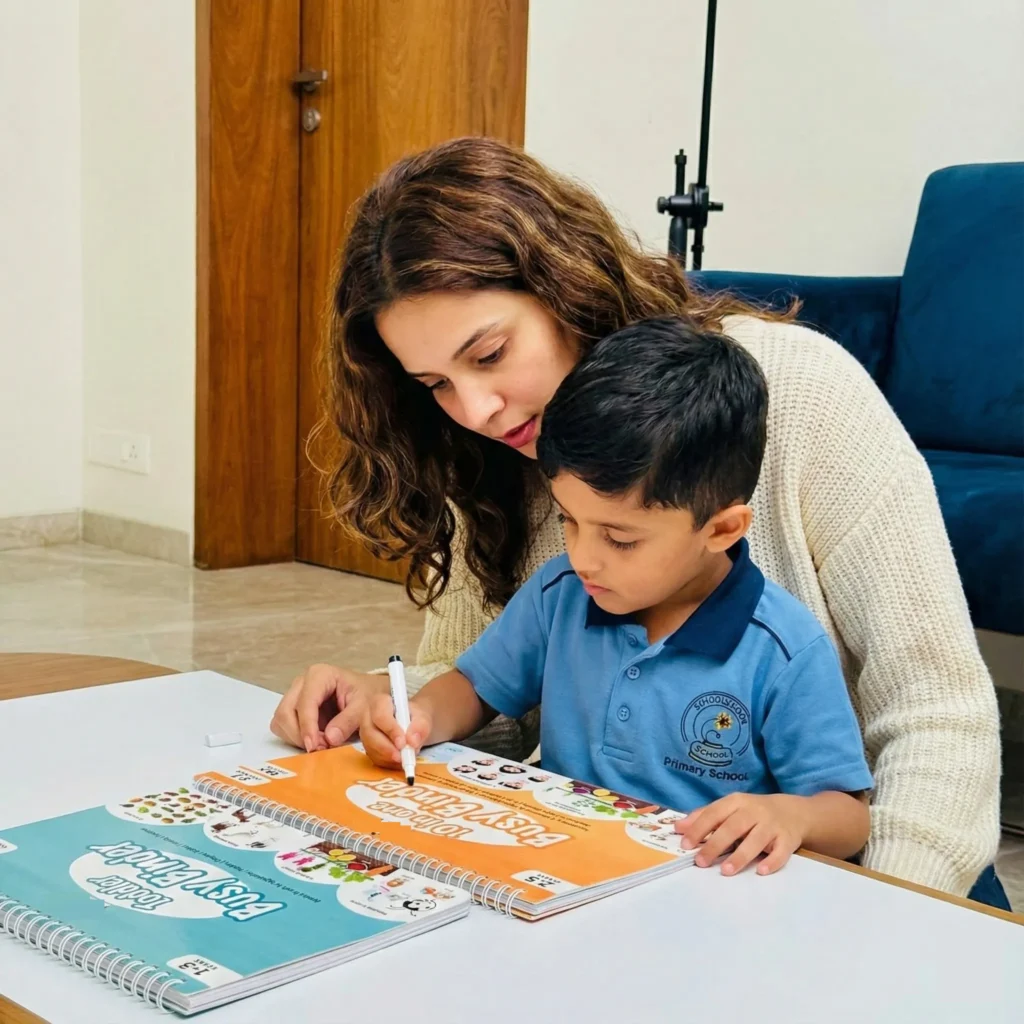 Child engaged with a Skillful Sprout activity binder